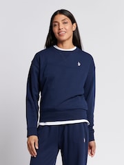 أزرق - U.S. Polo Assn. Womens Double Horsemen Crew Sweatshirt - صورة 1 من 7