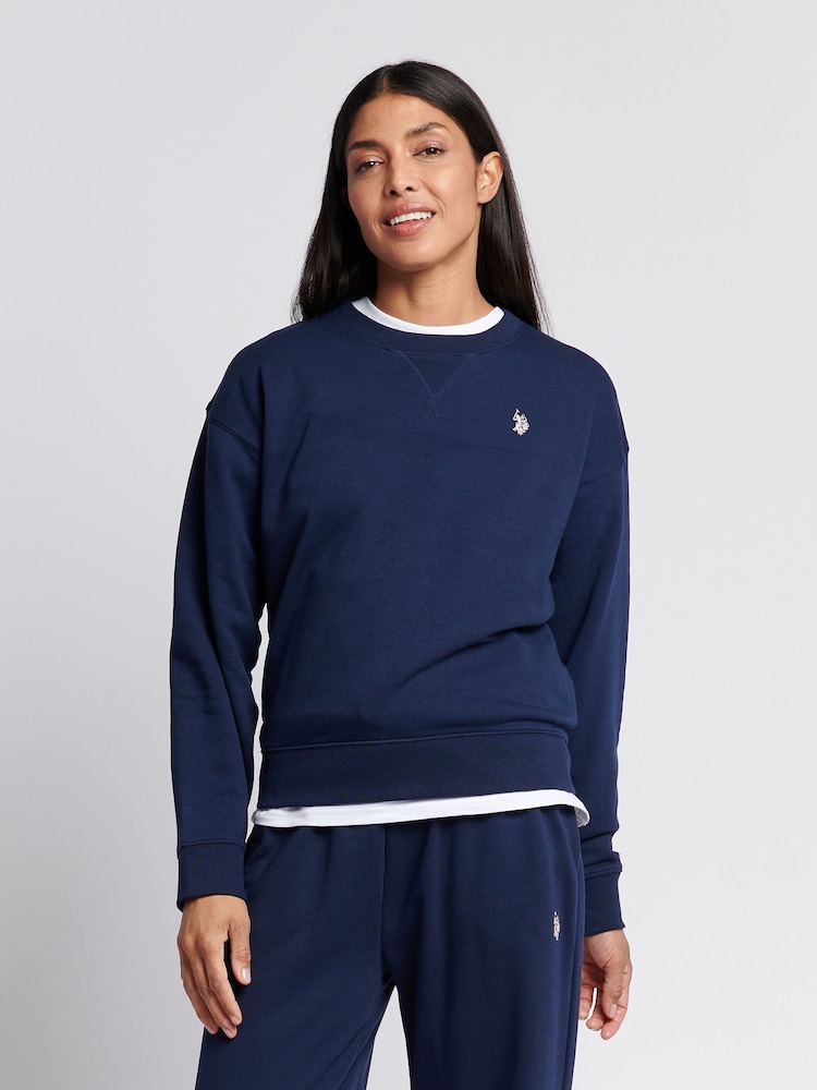 أزرق - U.S. Polo Assn. Womens Double Horsemen Crew Sweatshirt - صورة 1 من 7