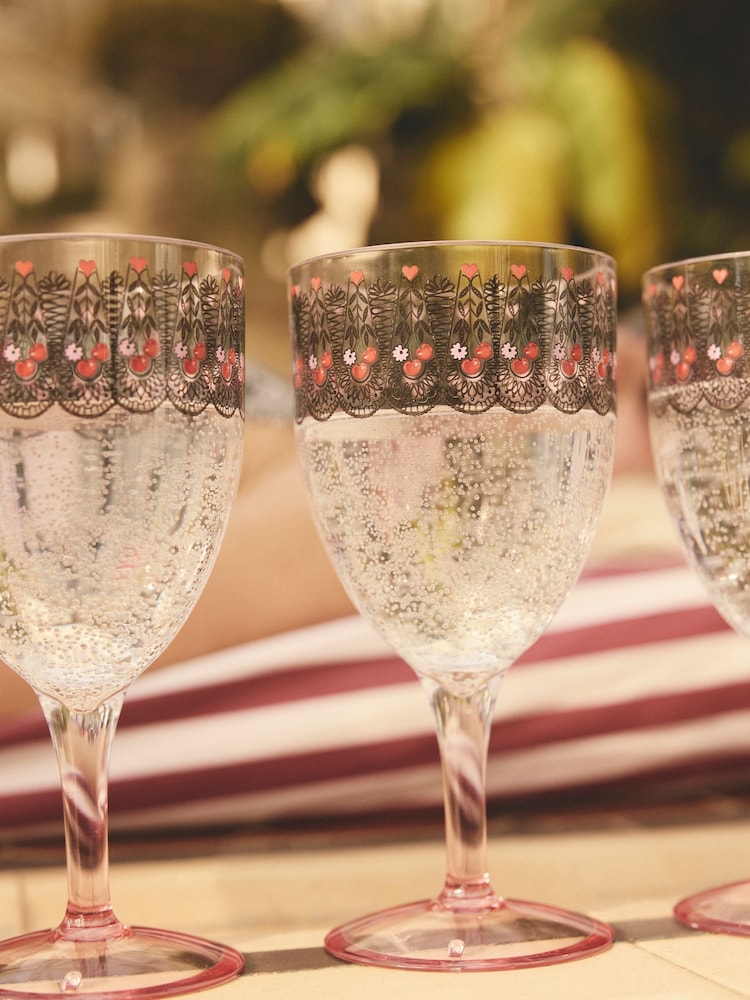 Cath Kidston Pink Cherry Picnic Set of 4 Wine Glass - Image 1 of 4 Cath Kidston Pink Cherry Picnic Set of 4 Wine Glass - Image 1 of 4