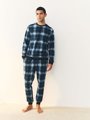 Navy Blue Check Motionflex Cosy Long Sleeve Cuffed Pyjamas Set - Image 1 of 11