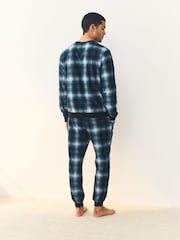 Navy Blue Check Motionflex Cosy Long Sleeve Cuffed Pyjamas Set - Image 2 of 11