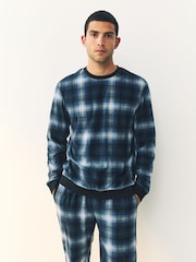Navy Blue Check Motionflex Cosy Long Sleeve Cuffed Pyjamas Set - Image 3 of 11