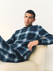 Navy Blue Check Motionflex Cosy Long Sleeve Cuffed Pyjamas Set - Image 4 of 11