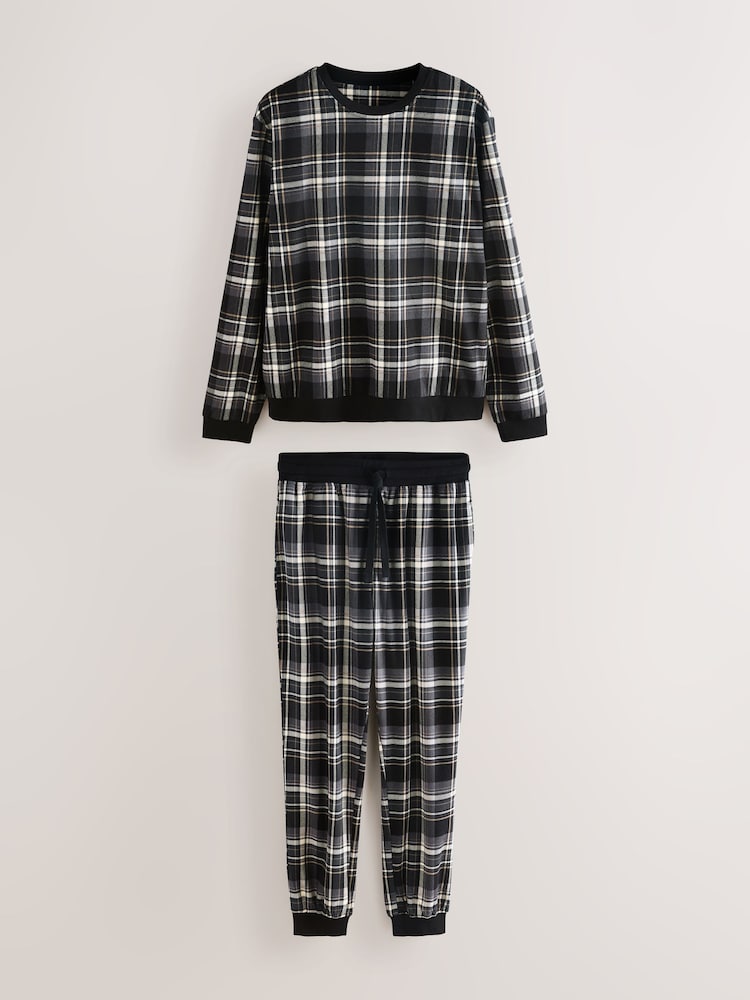 Black Check Motionflex Cosy Long Sleeve Cuffed Pyjamas Set - Image 1 of 5
