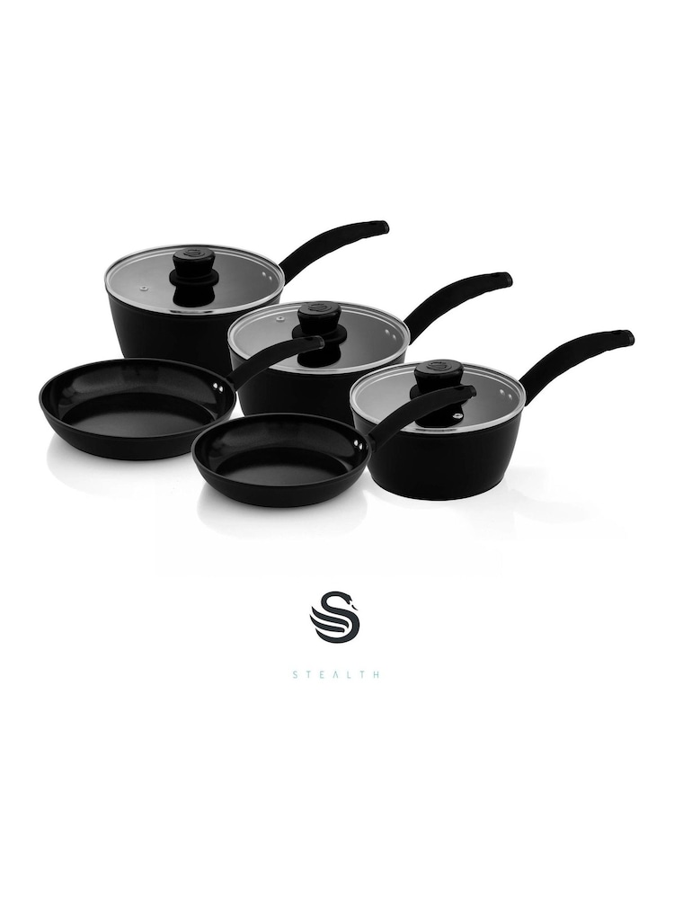 Swan 5 Piece Black Stealth Cookware Set with Superior Ceramic Compatible - Image 2 of 9