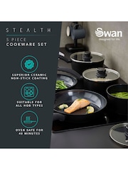 Swan 5 Piece Black Stealth Cookware Set with Superior Ceramic Compatible - Image 3 of 9