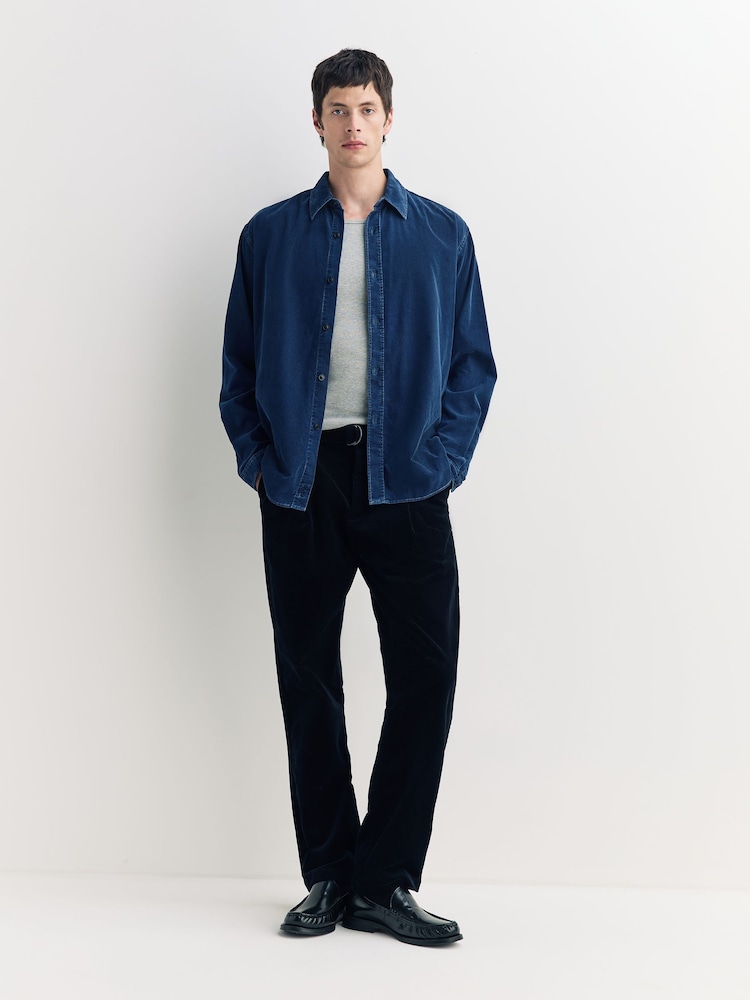 Oliver Spencer Blue Belted Corduroy Pleated Trousers - Image 1 of 5 Oliver Spencer Blue Belted Corduroy Pleated Trousers - Image 1 of 5