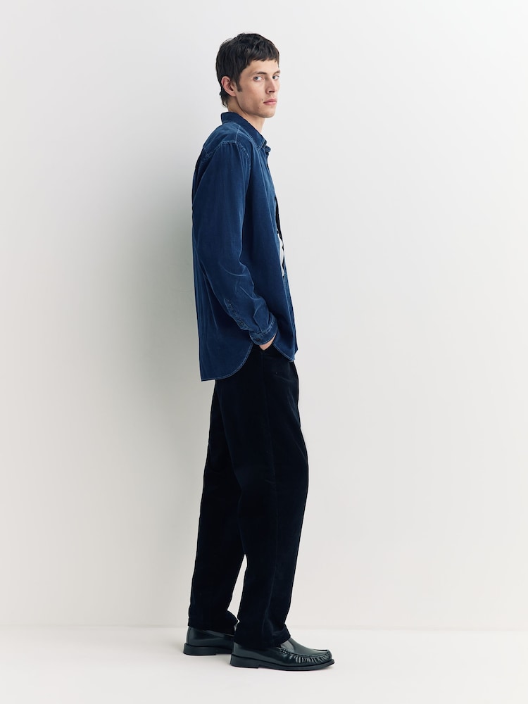 Oliver Spencer Blue Belted Corduroy Pleated Trousers - Image 2 of 5 Oliver Spencer Blue Belted Corduroy Pleated Trousers - Image 2 of 5