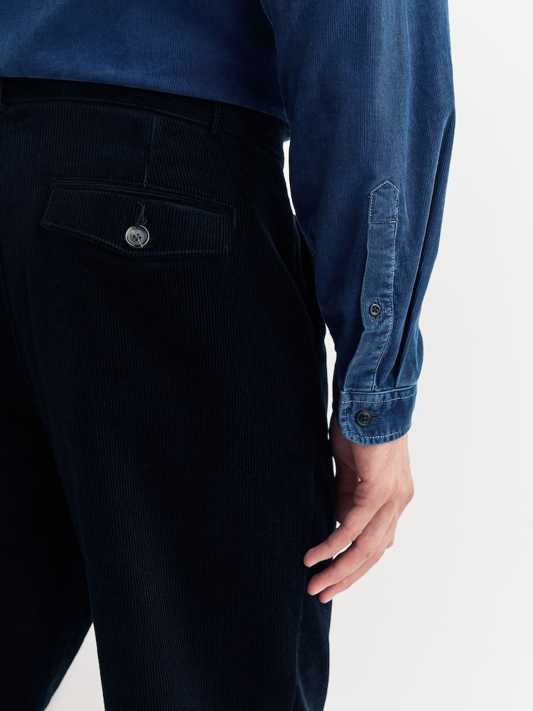 Oliver Spencer Blue Belted Corduroy Pleated Trousers - Image 5 of 5