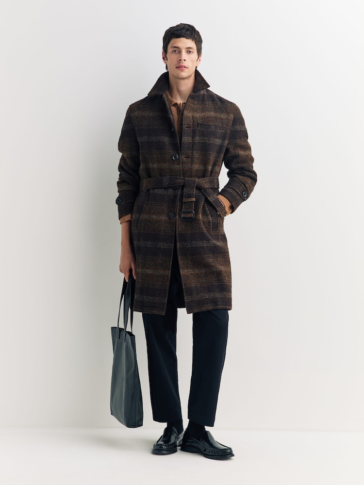 Oliver Spencer Brown Grandpa Wool Check Coat - Image 2 of 6 Oliver Spencer Brown Grandpa Wool Check Coat - Image 2 of 6