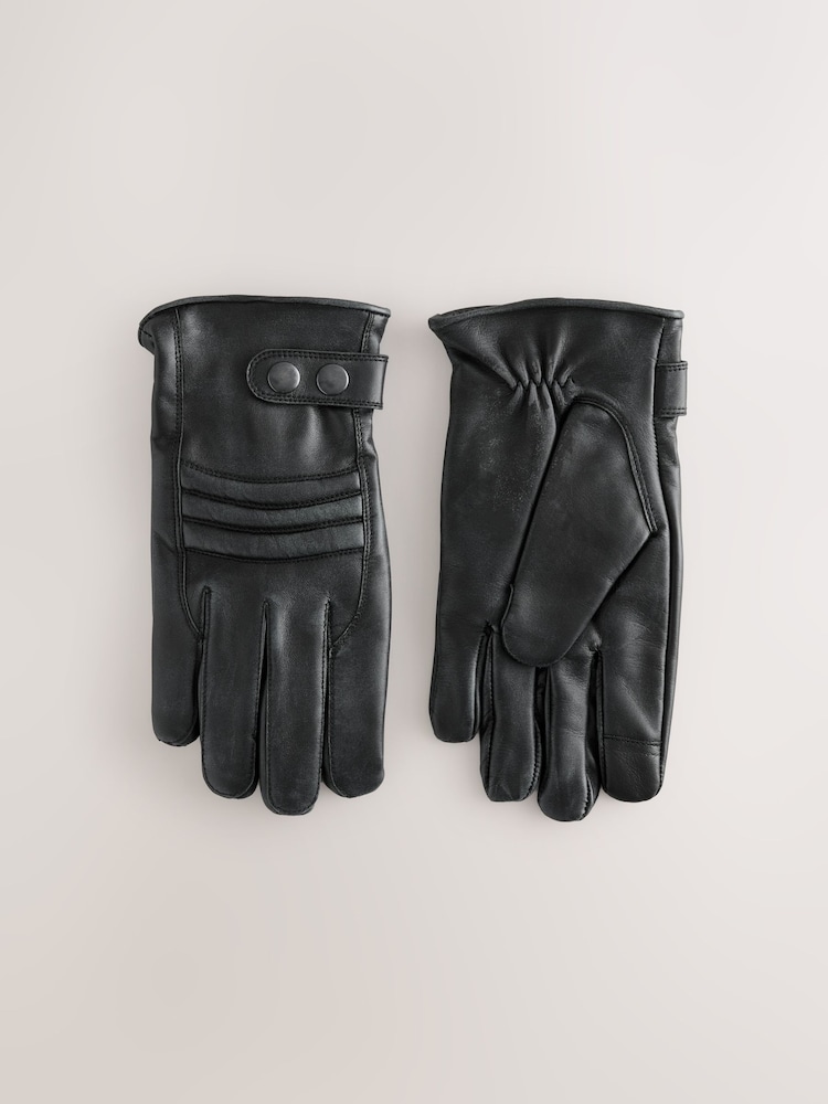 Black Leather Biker Gloves - Image 1 of 4