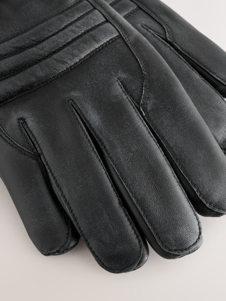 Black Leather Biker Gloves - Image 2 of 4