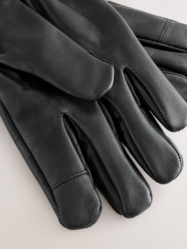 Black Leather Biker Gloves - Image 4 of 4
