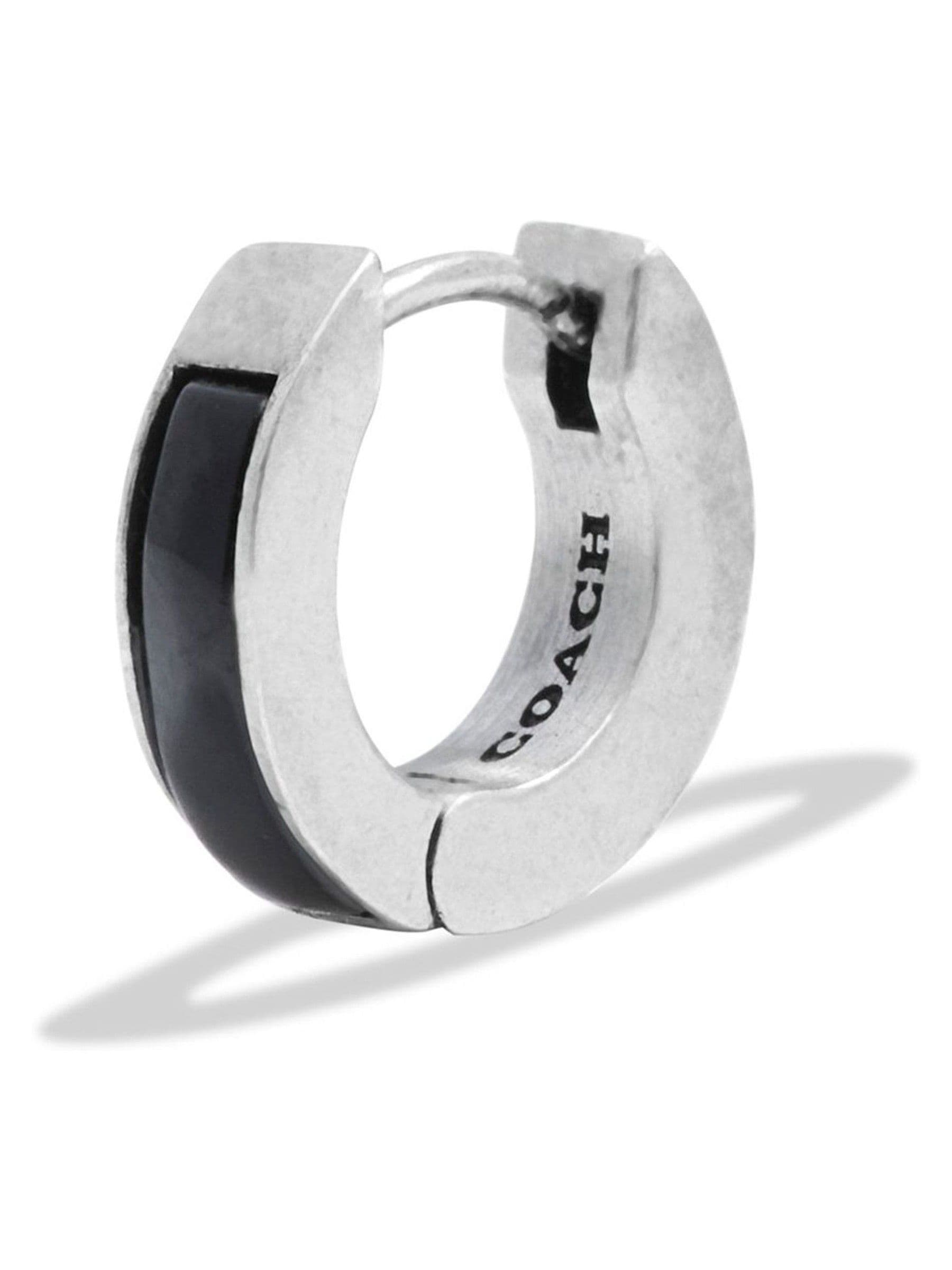 COACH Silver Tone Enamel Huggie Men's Earrings