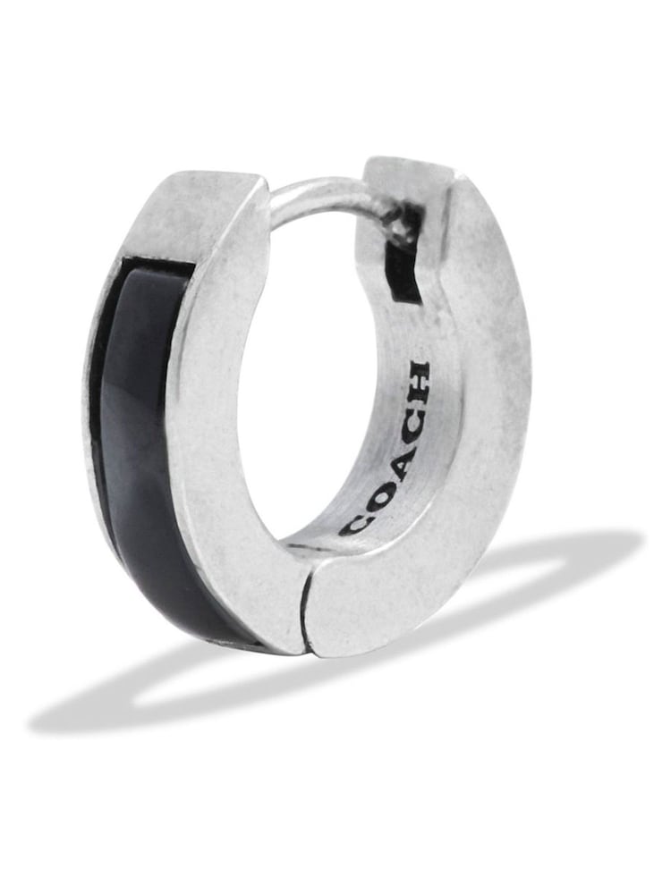 COACH Silver Tone Mens Enamel Huggie Earrings - Image 1 of 3