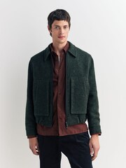 Oliver Spencer Green Arlington Wool Blend Bomber Jacket - Image 1 of 6