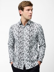 French Connection White Stretch Paisley Print Long Sleeve Button Up Shirt - Image 1 of 4