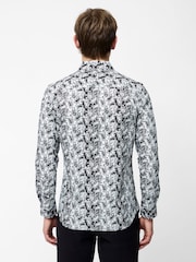 French Connection White Stretch Paisley Print Long Sleeve Button Up Shirt - Image 2 of 4