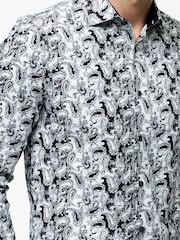 French Connection White Stretch Paisley Print Long Sleeve Button Up Shirt - Image 3 of 4