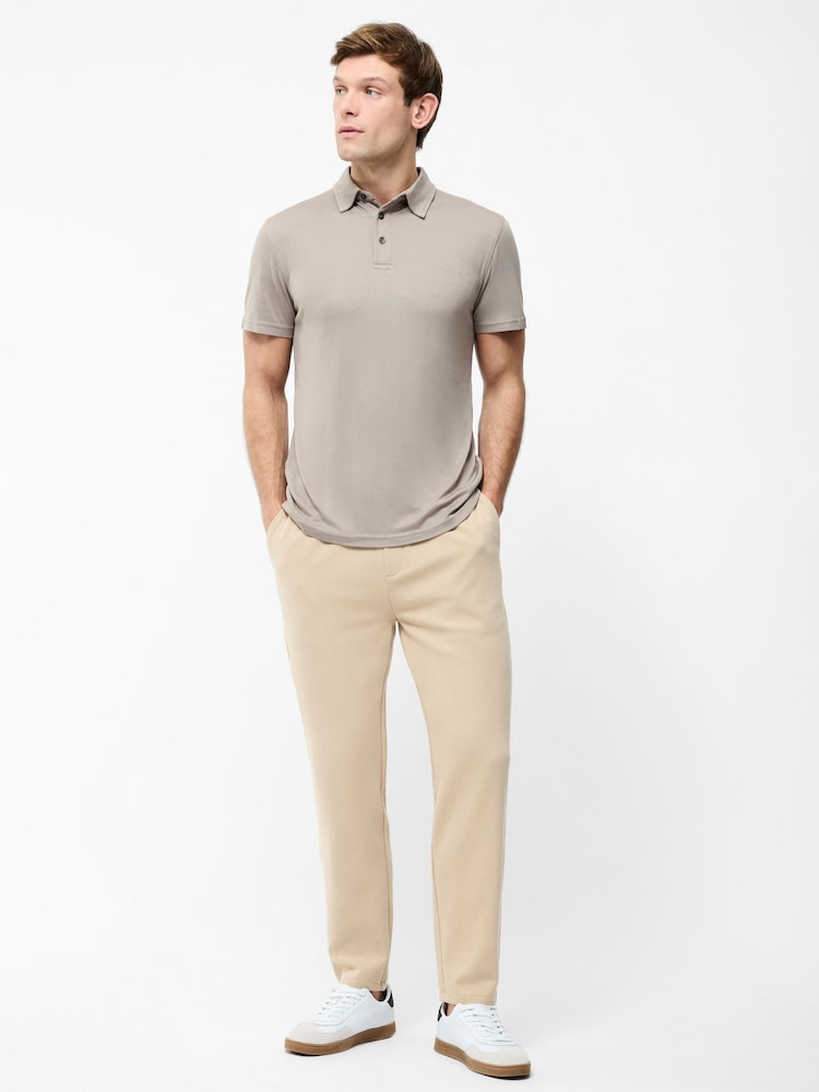 French Connection Cream Soft Jersey Short Sleeve Button Polo Shirt - Image 1 of 5