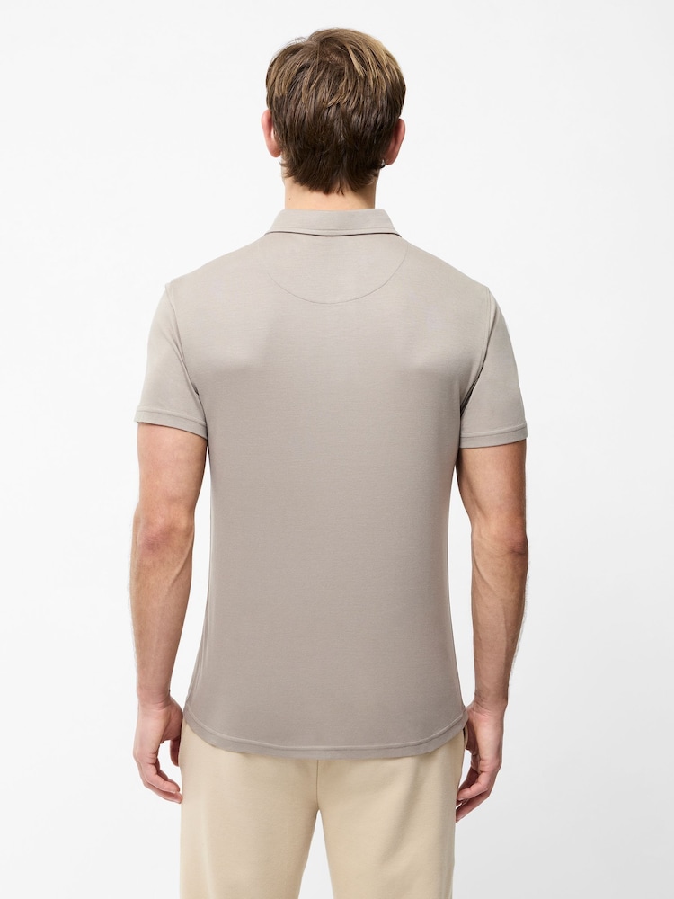 French Connection Cream Soft Jersey Short Sleeve Button Polo Shirt - Image 2 of 5