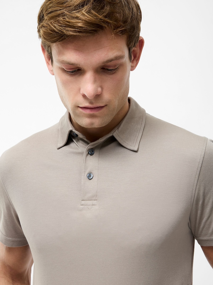 French Connection Cream Soft Jersey Short Sleeve Button Polo Shirt - Image 5 of 5