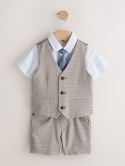 Brown Check Waistcoat, Shirt, Shorts & Tie Set (3mths-9yrs) - Image 1 of 5