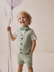 Sage Green Waistcoat, Shirt, Shorts & Tie Set (3mths-9yrs) - Image 1 of 8