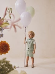 Sage Green Waistcoat, Shirt, Shorts & Tie Set (3mths-9yrs) - Image 4 of 8