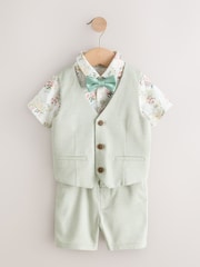 Sage Green Waistcoat, Shirt, Shorts & Tie Set (3mths-9yrs) - Image 5 of 8