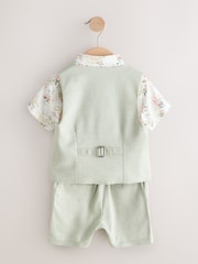 Sage Green Waistcoat, Shirt, Shorts & Tie Set (3mths-9yrs) - Image 6 of 8