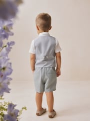 Pale Blue Waistcoat, Shirt, Shorts & Tie Set (3mths-9yrs) - Image 3 of 9
