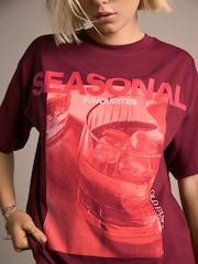 Burgundy Red Seasonal Festive Chrisrmas Graphic Crew Neck T-Shirt - Image 4 of 8