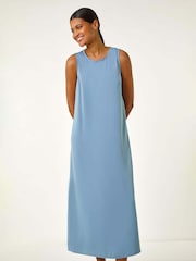 Roman Blue Satin A-Line Pocket Midi Dress - Image 1 of 5