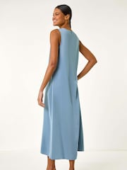 Roman Blue Satin A-Line Pocket Midi Dress - Image 3 of 5