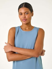 Roman Blue Satin A-Line Pocket Midi Dress - Image 4 of 5