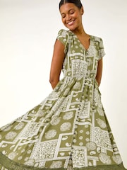Roman Green Patchwork Lace Trim Maxi Dress - Image 1 of 5