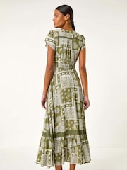 Roman Green Patchwork Lace Trim Maxi Dress - Image 3 of 5
