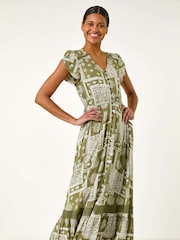 Roman Green Patchwork Lace Trim Maxi Dress - Image 4 of 5