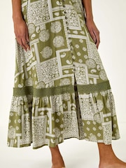 Roman Green Patchwork Lace Trim Maxi Dress - Image 5 of 5
