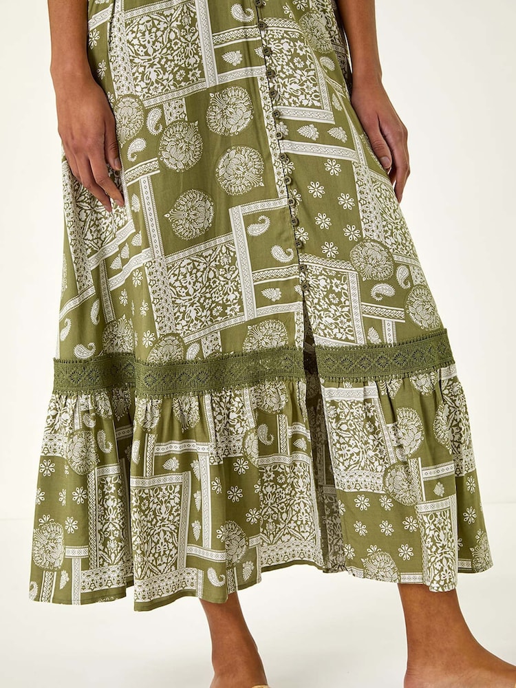 Roman Green Patchwork Lace Trim Maxi Dress - Image 5 of 5
