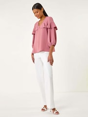 Roman Pink Frill Front Woven Top - Image 1 of 5