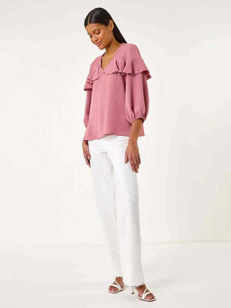 Roman Pink Frill Front Woven Top - Image 1 of 5