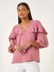 Roman Pink Frill Front Woven Top - Image 2 of 5