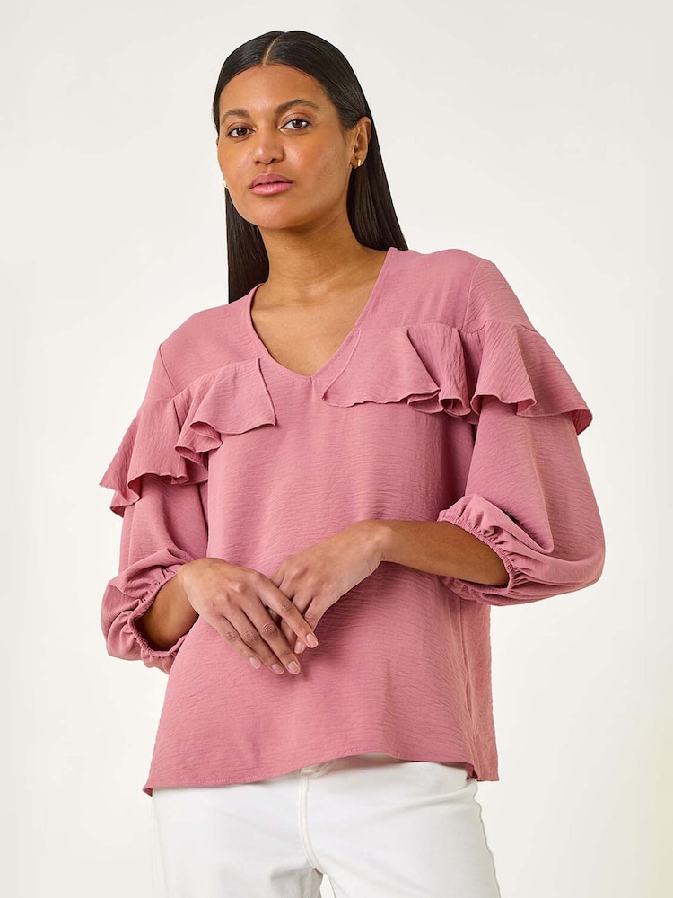 Roman Pink Frill Front Woven Top - Image 2 of 5