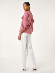 Roman Pink Frill Front Woven Top - Image 3 of 5