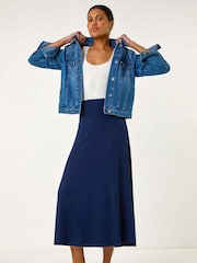 Roman Blue Dark A-Line Pull On Stretch Skirt - Image 1 of 5