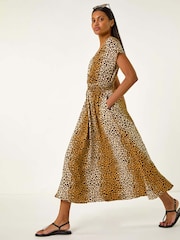 Roman Brown Animal Print Shirred Waist Maxi Dress - Image 1 of 5