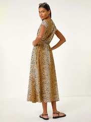 Roman Brown Animal Print Shirred Waist Maxi Dress - Image 3 of 5
