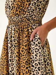 Roman Brown Animal Print Shirred Waist Maxi Dress - Image 5 of 5